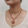 Pink cz peacock necklace ruby