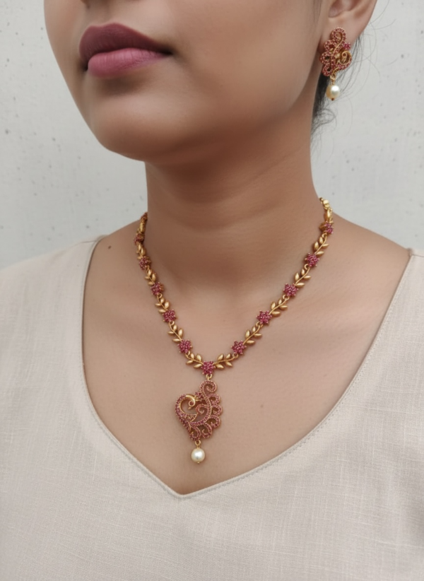 Pink cz peacock necklace ruby