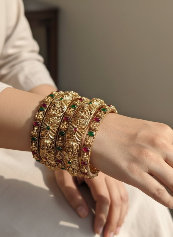 Multi Temple Lakshmi  bangles set of 6