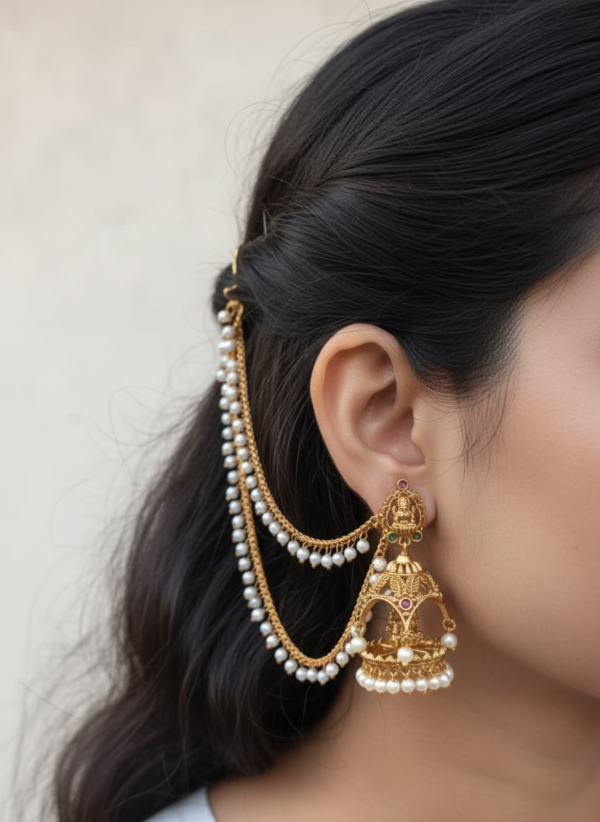 Temple jhumki with earchain