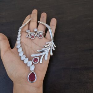 American diamond white stone jewellery red