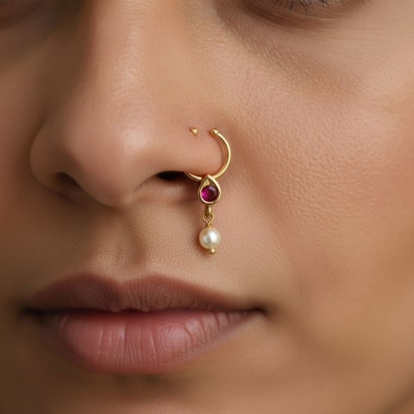 Nose pin kemp stone pearl