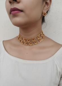 Pink kemp flower high choker set