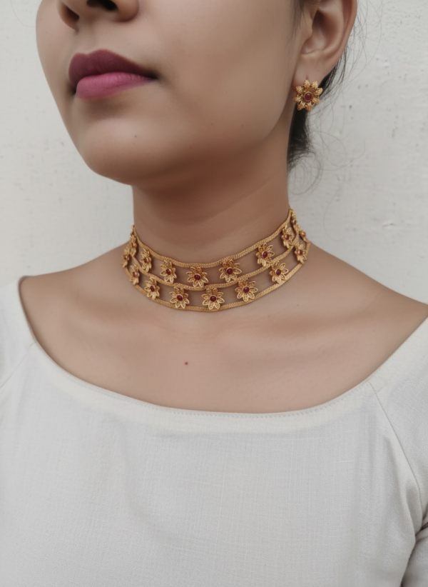 Pink kemp flower high choker set