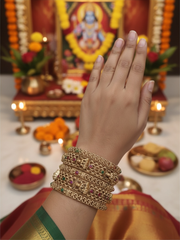 Premium Temple Lakshmi  bangles golden set of 6