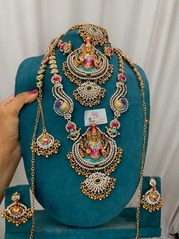 Meenakari Lakshmi golden white stone set