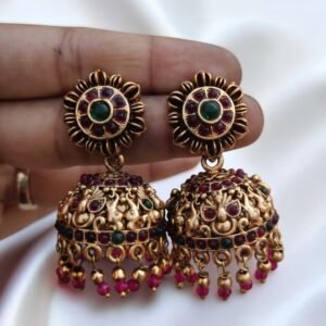 Round red beads jhumki