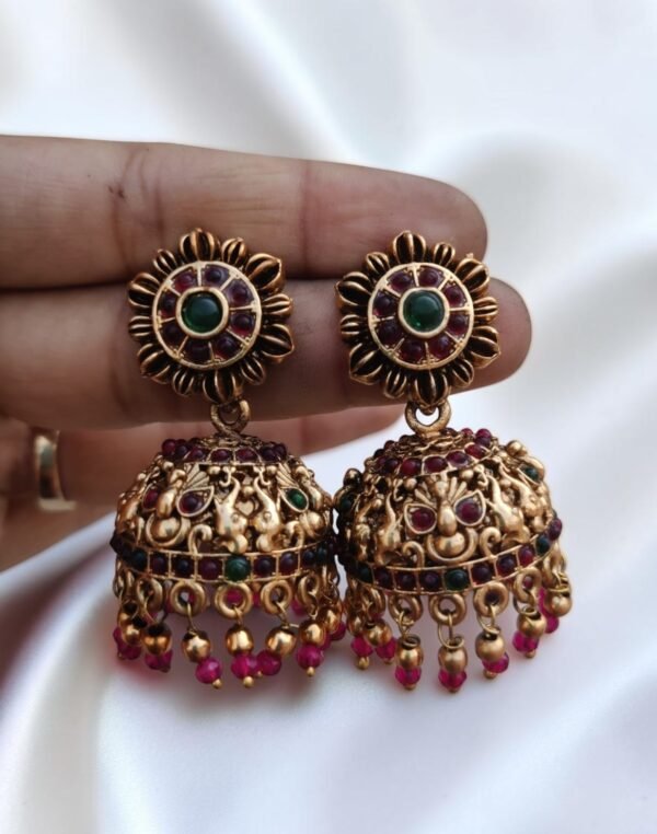 Round red beads jhumki