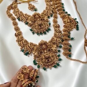 Heavy Lakshmi semi bridal set with green beads