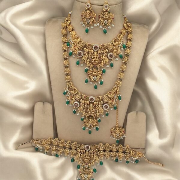 Heavy semi Lakshmi bridal set green beads
