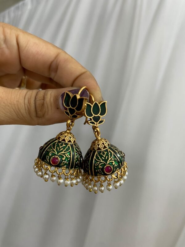 b85ad49b-1510-4a34-af0d-91abf457879b Lotus Meenakari jhumki