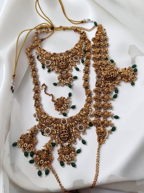 Temple Lakshmi semi bridal set with green beads set