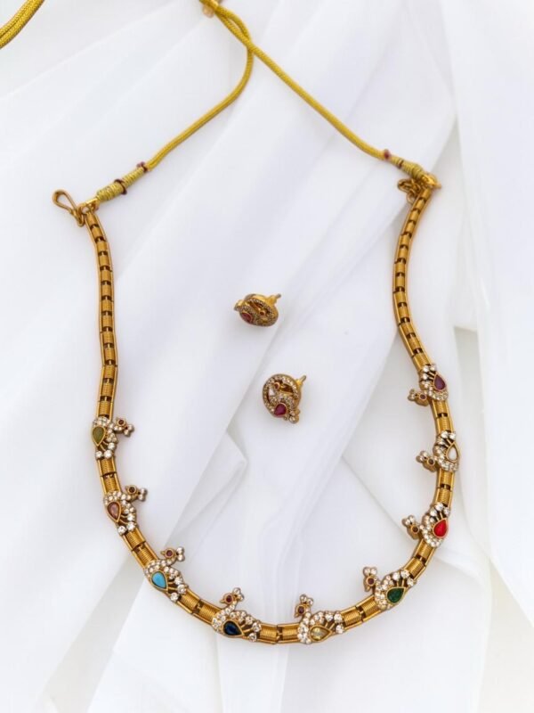 Cz navratan peacock necklace set