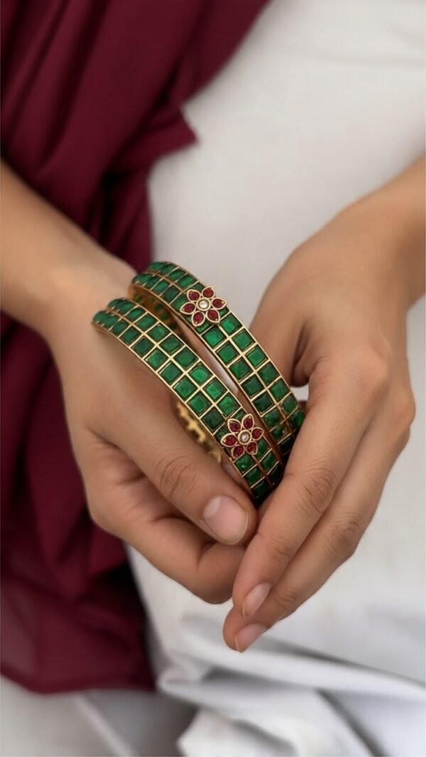 Green kemp bangles set of 2