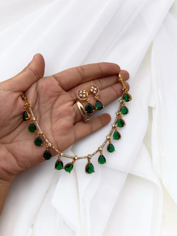 Cz green necklace set