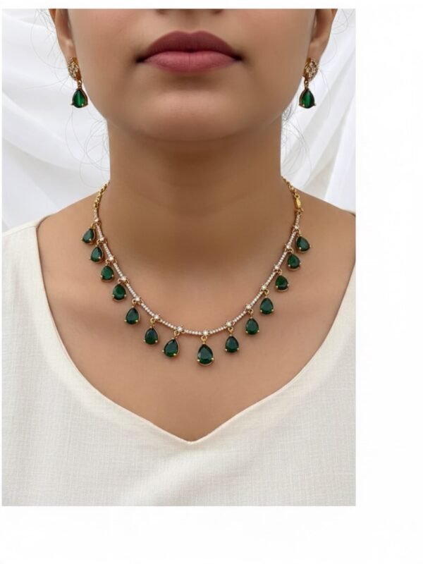 Cz green necklace set