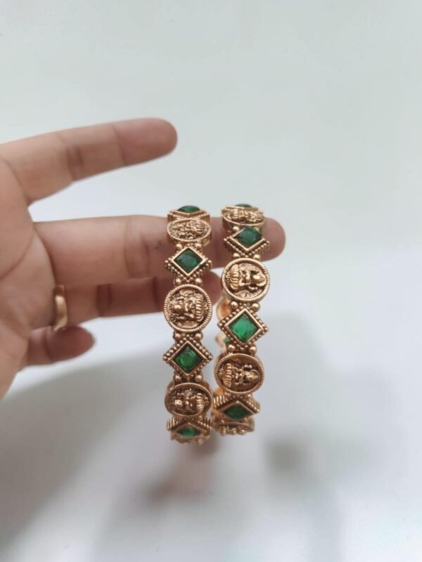Green Lakshmi kemp bangles set of 2