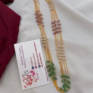 IMG_0753 Pearl baby pink with turquoise four line chain set