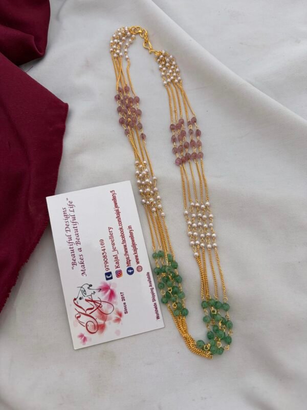 Pearl baby pink with turquoise four line chain set