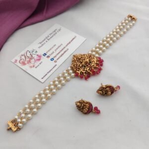 IMG_9603 Pearl Lakshmi high choker set with red beads