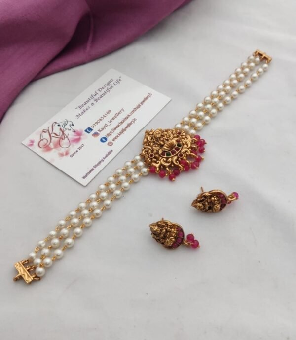IMG_9603 Pearl Lakshmi high choker set with red beads