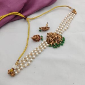 IMG_9604 Pearl Lakshmi high choker set with green beads