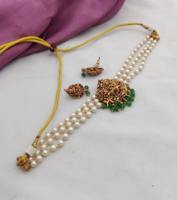 IMG_9604 Pearl Lakshmi high choker set with green beads