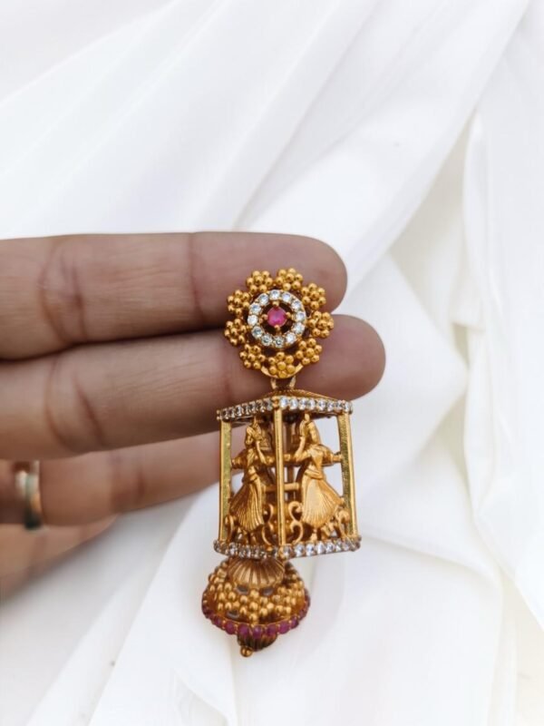 Premium dancing doll lakshmi white stone jhumki