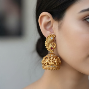 Premium elephant  lakshmi white stone jhumki