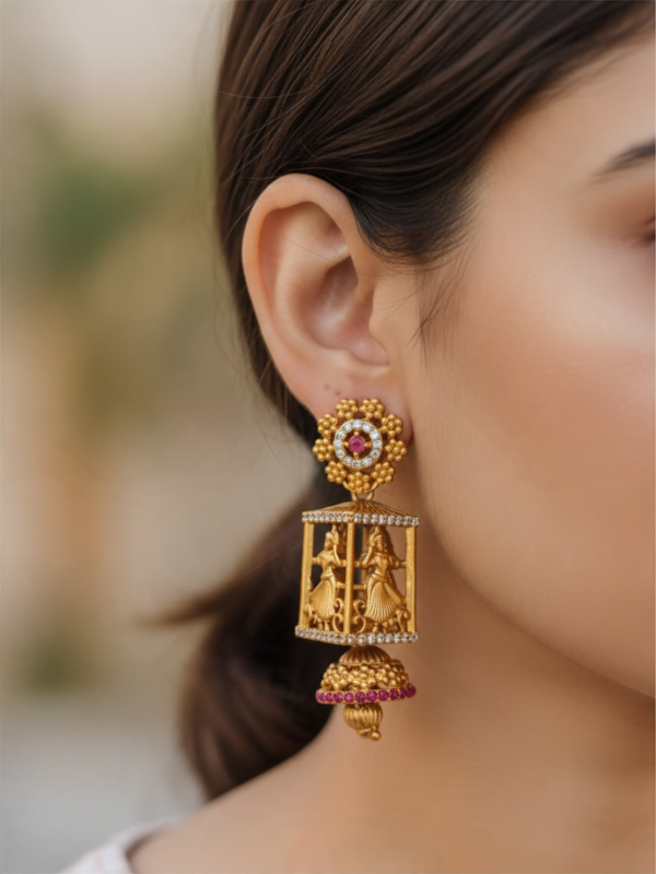 Premium dancing doll lakshmi white stone jhumki