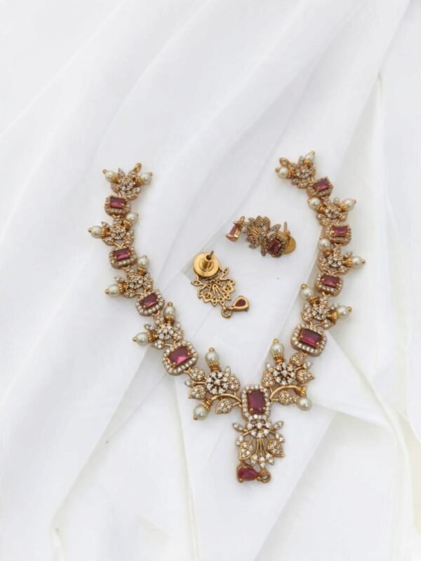 Cz pink necklace set
